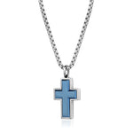 Load image into Gallery viewer, Matte' Blue Stainless Steel Cross Necklace