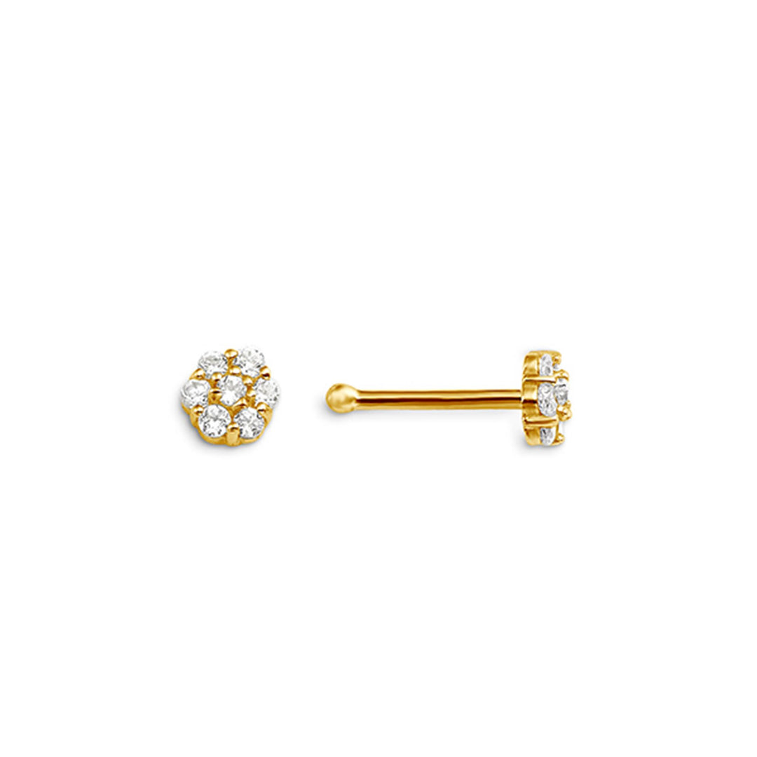 14K Yellow Gold Flower Nose Stud with Cubic Zirconia 
Collection: Sparkles