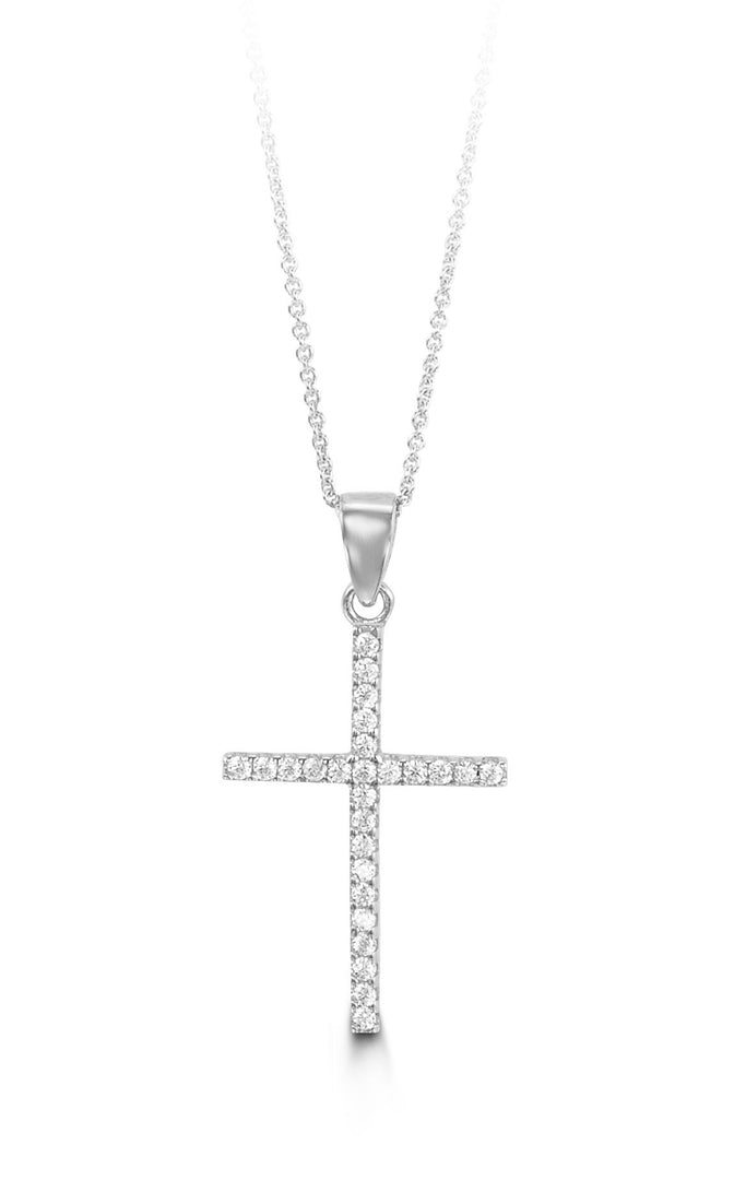 10K White Gold Cross Pendant Necklace