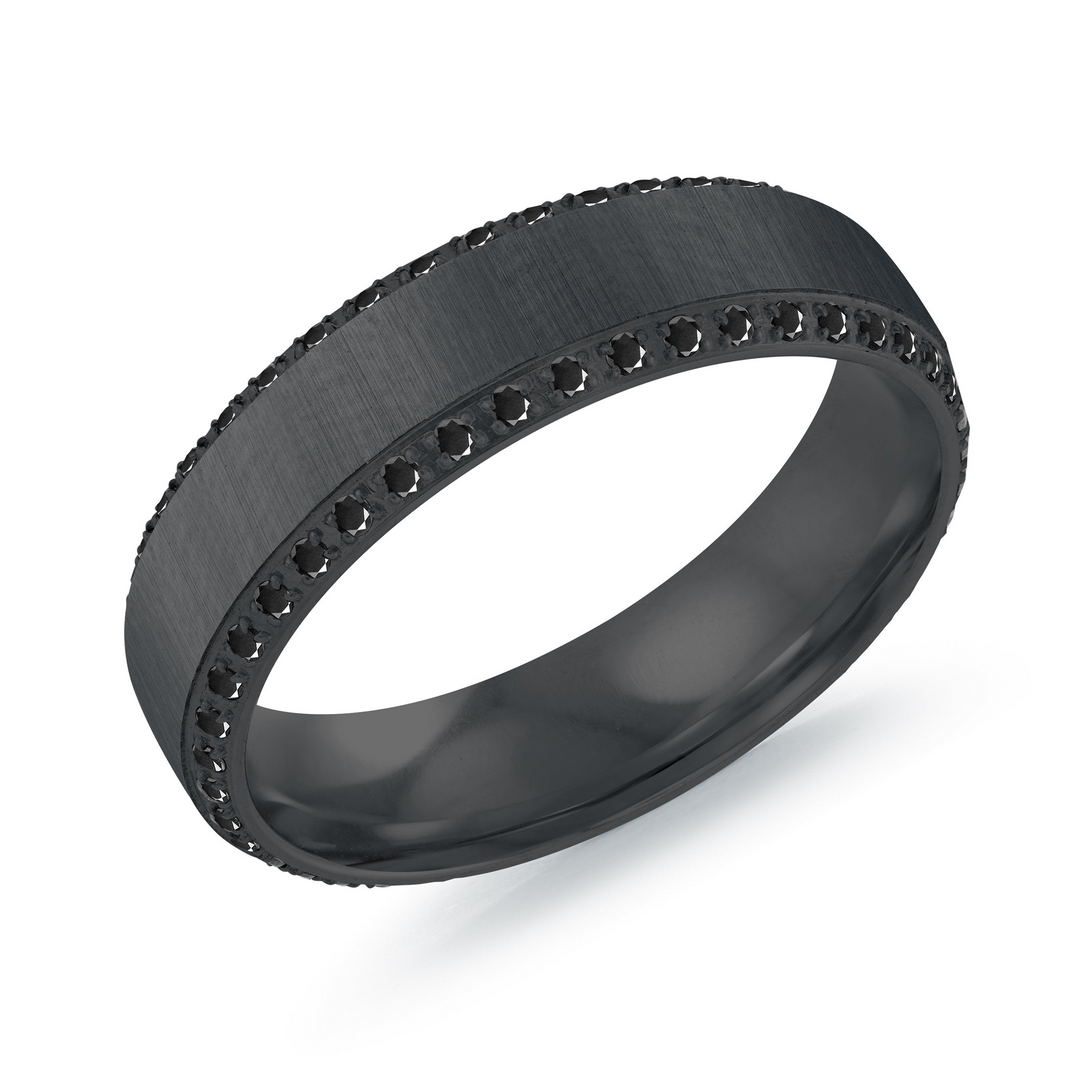 Satin Black Stainless Steel Bevel Band with Cubic Zirconium
Width: 6m