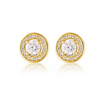 Load image into Gallery viewer, Yellow Sterling Silver Cubic Zirconium Halo Polished Stud Earrings
Ea