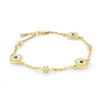 Load image into Gallery viewer, Gold Stainless Steel Evil Eye Cable Link Bracelet with Cubic Zirconium