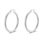 Load image into Gallery viewer, White Sterling Silver Round Tube Polished Medium Hoop Earrings
Earrin