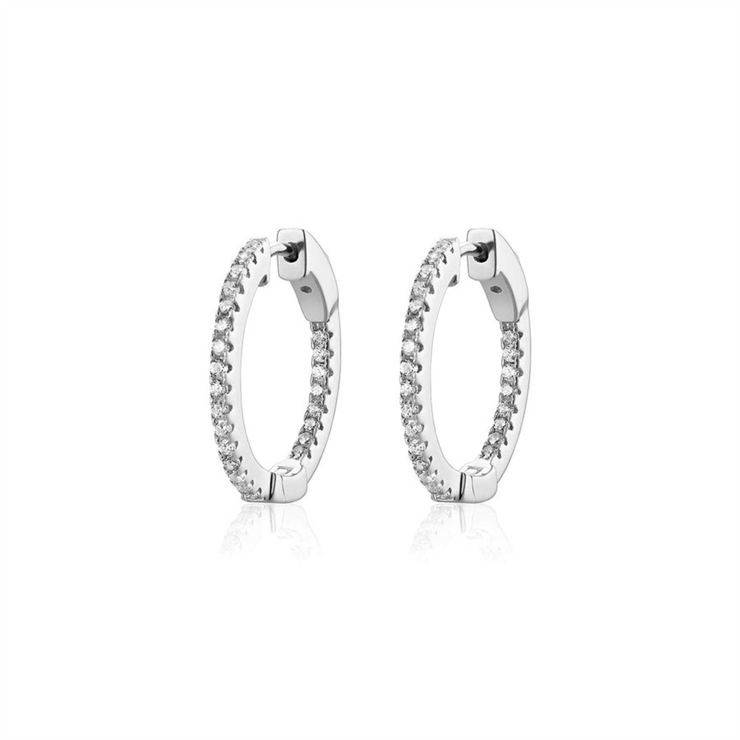White Sterling Silver Cubic Zirconium Polished Small Hoop Earrings
Ea