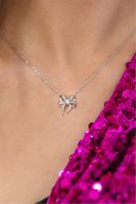 Load image into Gallery viewer, White Sterling Silver Bow Polished Pendant Necklace
PENDANT
Stone: