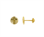 Load image into Gallery viewer, Kid's 10K Yellow Gold Mother of Pearl Cross Stud Earrings
Dimension