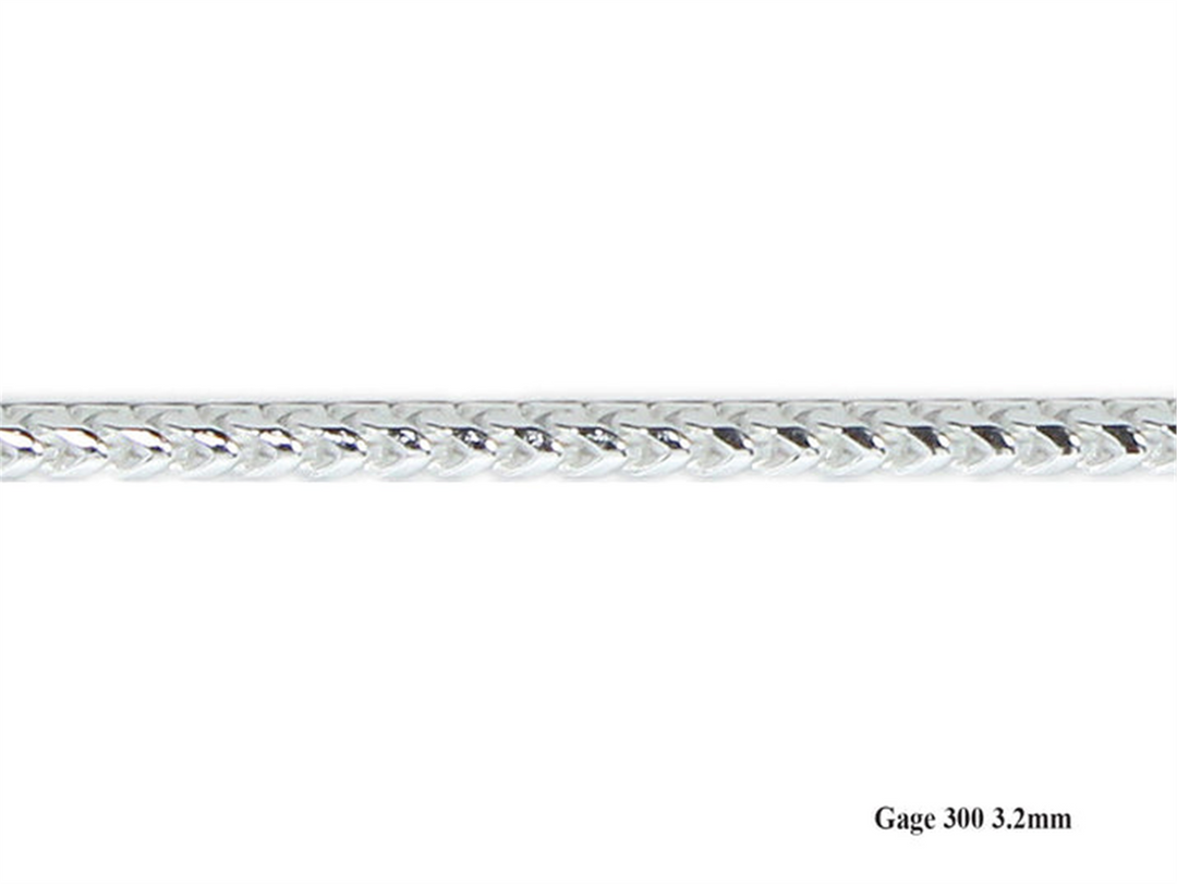 White Sterling Silver Franco Bracelet 
Top Width: 3.2mm
Length: 7.5"