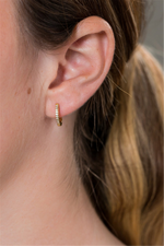 Load image into Gallery viewer, Yellow Sterling Silver Cubic Zirconium Polished Huggie Earrings
Earri