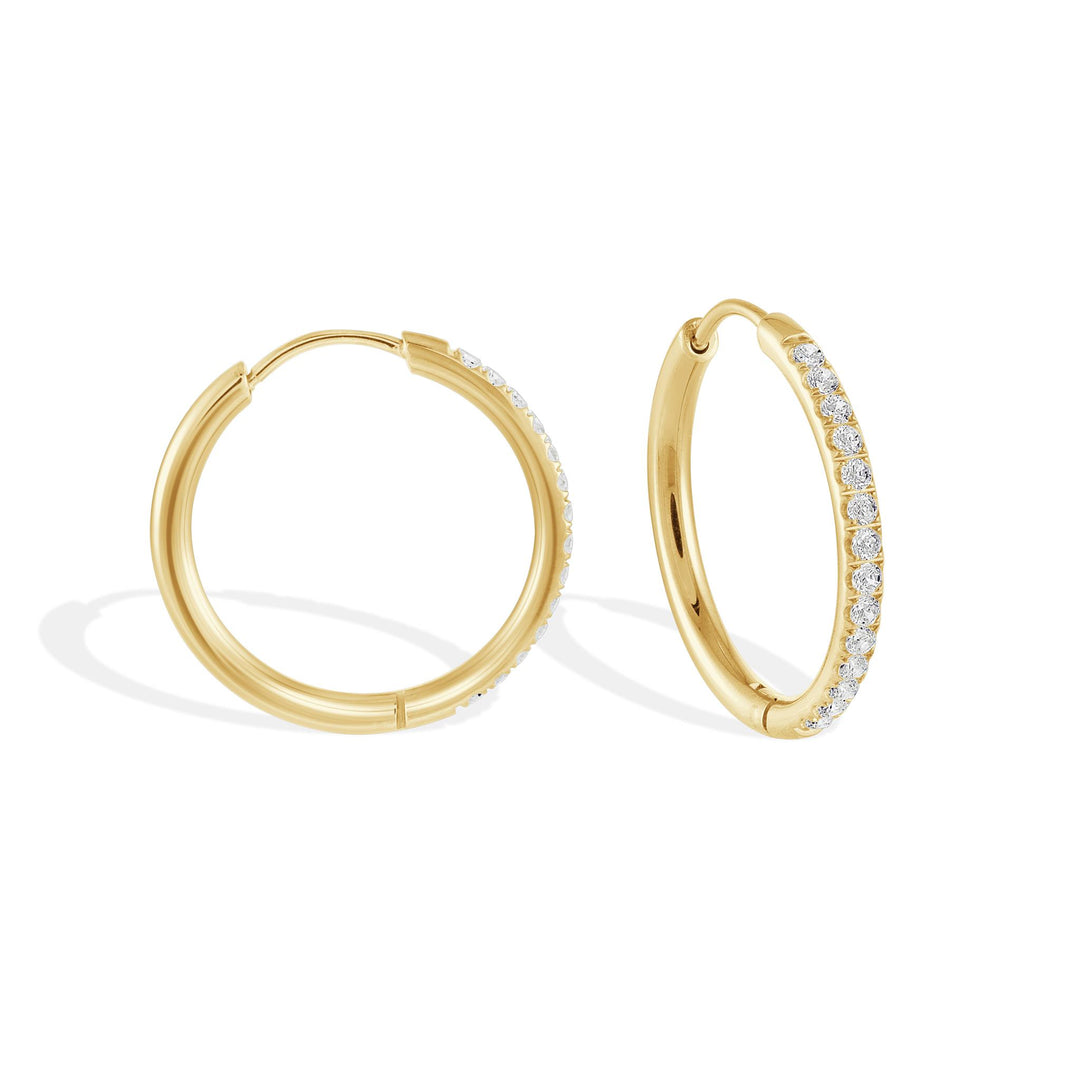 Gold Stainless Steel Round Cubic Zirconiums Huggie Earrings
Dimension