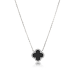 Load image into Gallery viewer, White Sterling Silver Black Clover Polished Pendant Necklace
PENDAN