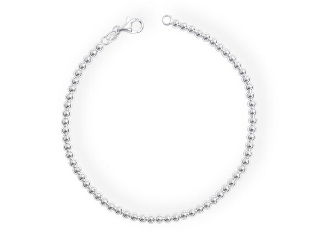 White Sterling Silver Bead Bracelet 
Top Width: 3mm
Length: 7.5"