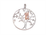 Load image into Gallery viewer, Sterling Silver White Polished Owl on Tree of Life Pendant with Cubic