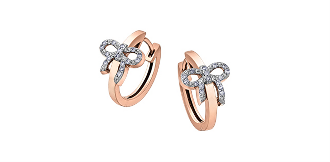 10K Rose Gold Bow Diamonds Huggie Earrings
Total Diamonds: 0.11cttw I
