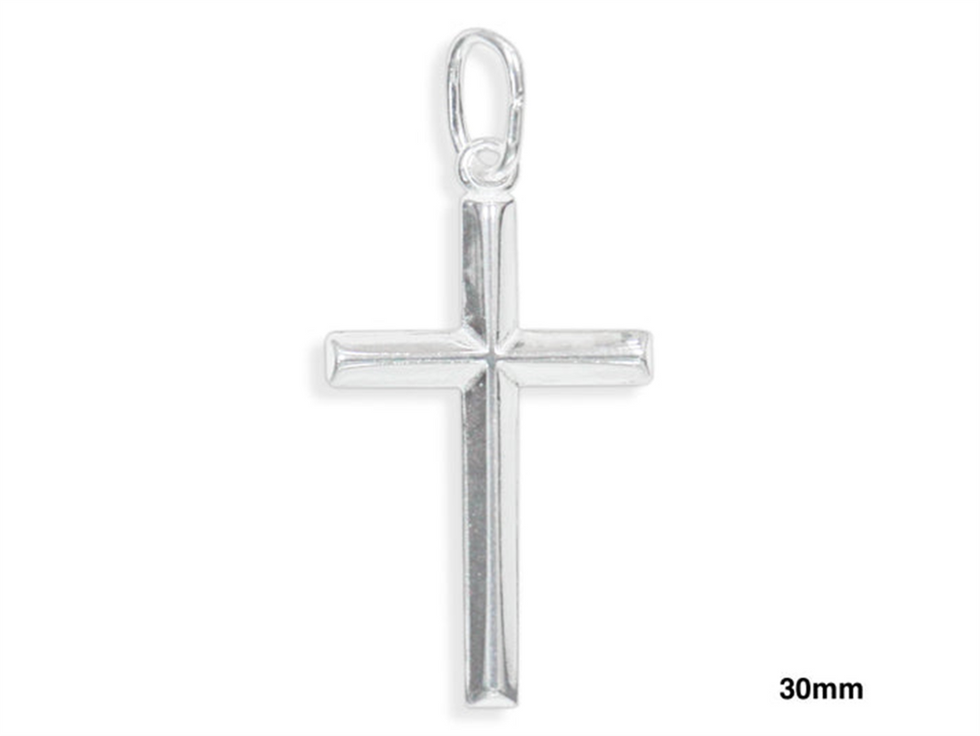 Sterling Silver White Polished Cross Pendant 
Length: 30mm