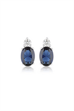 Load image into Gallery viewer, White Sterling Silver Synthetic Sapphires & CZ Polished Stud Earrings