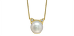 Load image into Gallery viewer, 10K Yellow Gold Cat Polished Pearl Diamonds Pendant Necklace
PENDAN