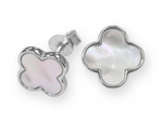 Load image into Gallery viewer, White Sterling Silver Mother Of Pearl Clover Polished Stud Earrings
E