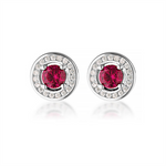 Load image into Gallery viewer, White Sterling Silver Synthetic Ruby & CZ Halo Polished Stud Earrings