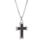Load image into Gallery viewer, Matte' Black Stainless Steel with Carbon Fibre Cross Necklace