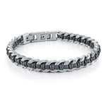 Load image into Gallery viewer, Black Stainless Steel Leather Curb Bracelet
Length: 8.25"