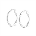 Load image into Gallery viewer, White Sterling Silver Square Edge Polished Medium Hoop Earrings
Earri