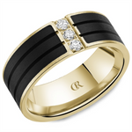 Load image into Gallery viewer, Men's Yellow Gold Carved Diamond Band and Enamel Inlay
Total Diamond