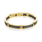 Load image into Gallery viewer, Gold Stainless Steel Carbon Fibre Fancy Link Bracelet 
Length: 8" + 1"