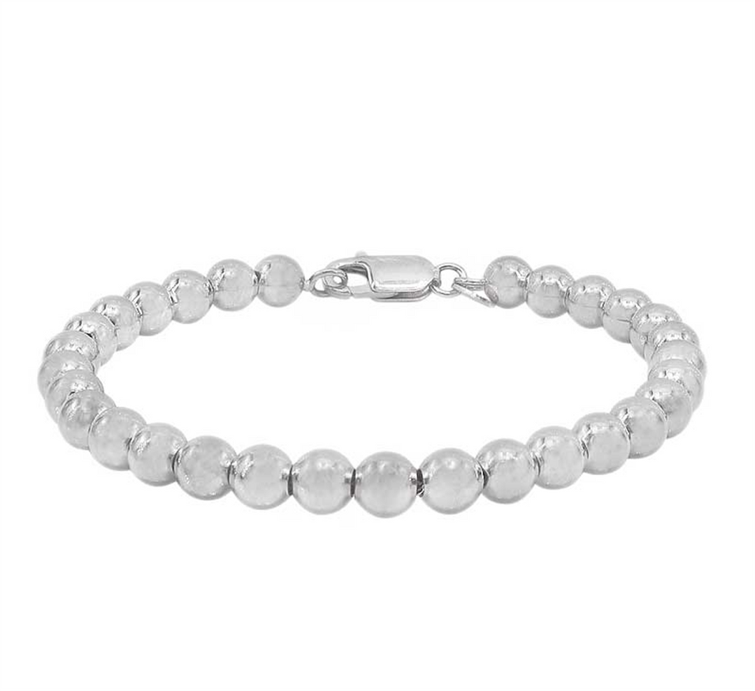 White Sterling Silver Bead Bracelet 
Top Width: 6mm
Length: 7.5"