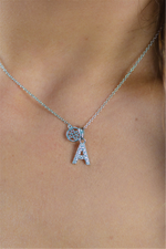 Load image into Gallery viewer, White Sterling Silver Initial "A" Polished Pendant Necklace
PENDANT