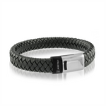 Load image into Gallery viewer, Black Stainless Steel Leather Bracelet 
Length: 8.25"
Width: 12mm