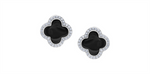 Load image into Gallery viewer, 10K White Gold Clover Onyxes Diamonds Stud Earrings
Primary Stone: Cl