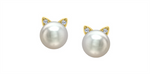Load image into Gallery viewer, 10K Yellow Gold Cat Pearls Diamonds Stud Earrings
Primary Stone: Roun