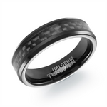 Load image into Gallery viewer, Polished Black Tungsten & Carbon Fibre Bevel Band 
Width: 6mm 
Size:
