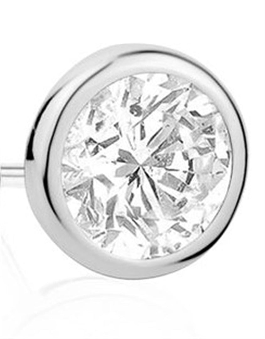 White Sterling Silver Cubic Zirconiums Bezel Polished Stud Earrings
E