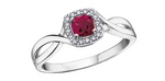 Load image into Gallery viewer, 10K White Gold Halo Ruby and Diamonds Ring
Primary Stone: Cushion-Cut