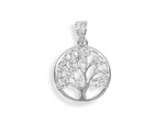 Load image into Gallery viewer, Sterling Silver White Polished Tree of Life Pendant with Cubic Zirconi