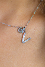 Load image into Gallery viewer, White Sterling Silver Initial "V" Polished Pendant Necklace
PENDANT