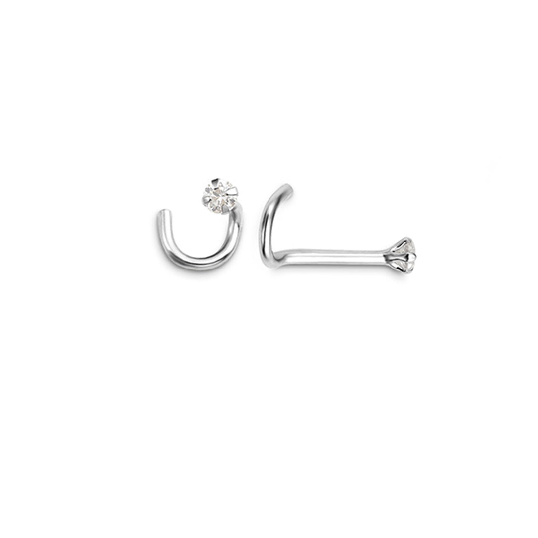 14K White Gold Corkscrew Nose Ring with Cubic Zirconia 
Collection: Sparkles