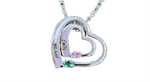 Load image into Gallery viewer, Personalized White Gold 2-Stone Heart Birthstone Necklace with Names Engraved