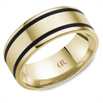 Load image into Gallery viewer, Men's Yellow Gold Flat Band with Sandpaper Finish and Enamel Inlay
To