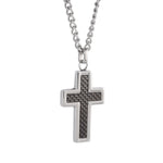 Load image into Gallery viewer, Polished Stainless Steel with Carbon Fibre Cross Necklace