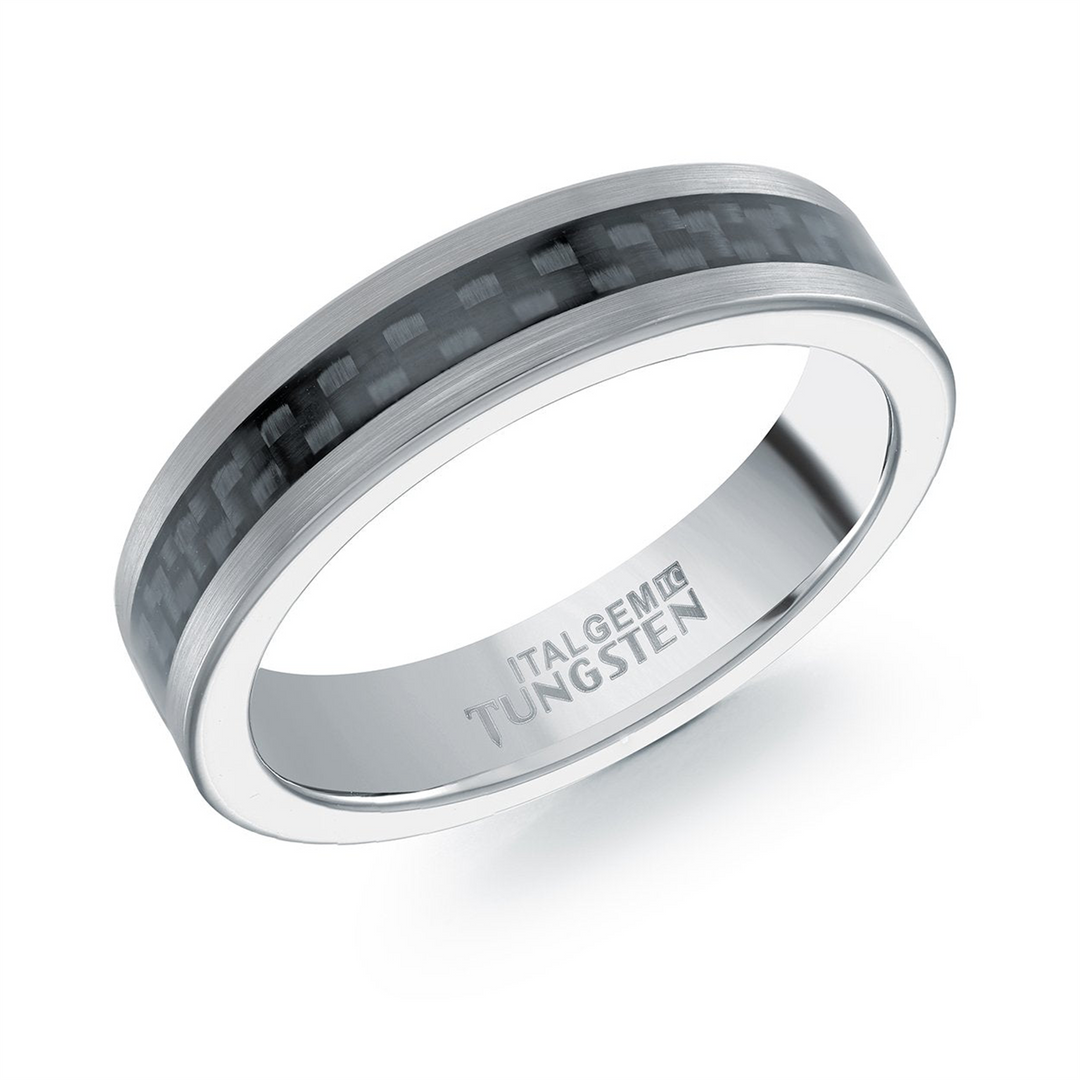 Polished Steel Tungsten Flat Band 
Width: 5mm 
Size: 8.5