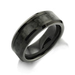Load image into Gallery viewer, Black Tungsten Polished Bevel Band Band with Carbon Fibre Inlay
Width: 8mm