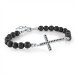 Load image into Gallery viewer, Black Stainless Steel CZ Cross Onyx Bead Bracelet
Length: 7" + 1"
Wi