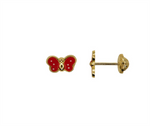 Load image into Gallery viewer, Kid's 10K Yellow Gold Red Enamel Butterfly Stud Earrings
Dimensions