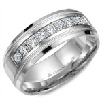 Load image into Gallery viewer, Men's Gold Bevel with Milgrain Diamond Band