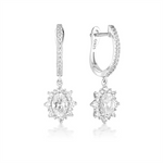 Load image into Gallery viewer, White Sterling Silver Cubic Zirconium Flower Polished Dangle Earrings