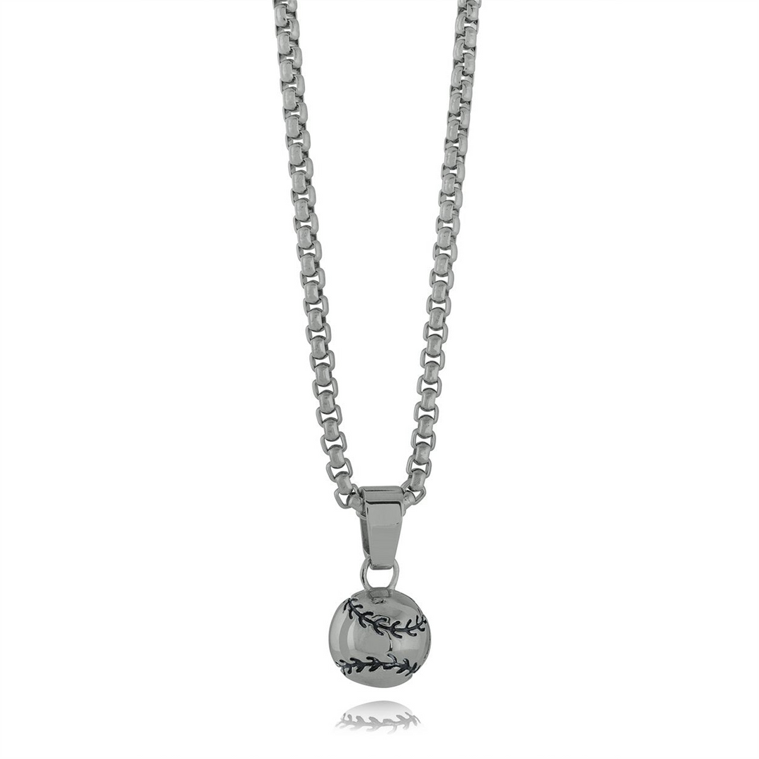 Gun-Metal Grey Stainless Steel Baseball Pendant Necklace
 
PENDANT