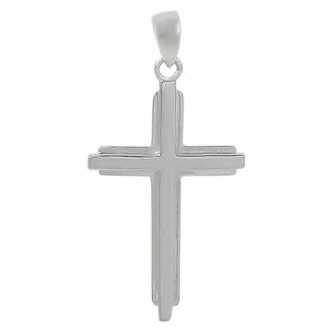 Sterling Silver White Polished Cross Religious Pendant 
Length: 45.5m
