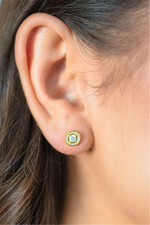 Load image into Gallery viewer, Yellow Sterling Silver Cubic Zirconium Halo Polished Stud Earrings
Ea